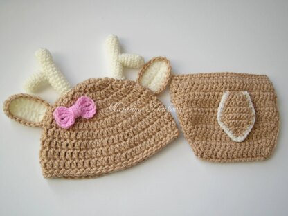 Deer Baby Hat and Diaper Cover Set