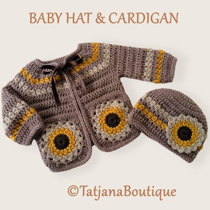 Sunflower Baby Hat and Cardigan