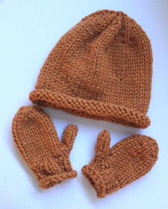 Beanie Hat and Mitten Set