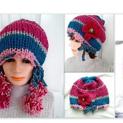 877-PomPom Ties Hat