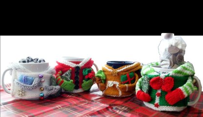 Festive Hoodie Mug Cozies Santa Elf Snowman Gingie