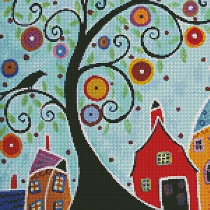 Houses, Barn, Birds and Swirl Tree (Crop) - #13008-ARTL