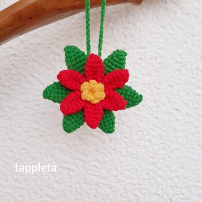 Poinsettia charm crochet pattern, Crochet Poinsettia ornament rear view mirror car, Christmas car decor crochet flower bag charm accessories