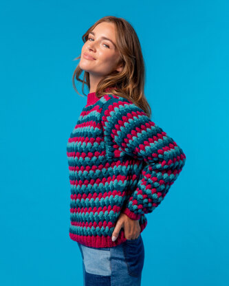 Be Bold Bubble Stitch Sweater - Free Knitting Pattern for Women in Paintbox Yarns Wool Blend DK by Paintbox Yarns
