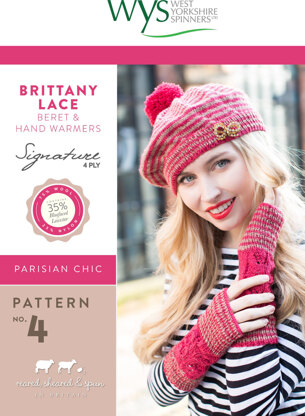 Brittany Lace Beret and Hand Warmers in West Yorkshire Spinners Signature 4 Ply - Downloadable PDF