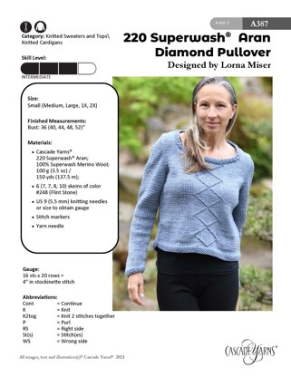 Diamond Pullover in Cascade Yarns 220 Superwash® Aran - A387 - Downloadable PDF