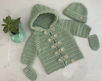 Baby Duffle Coat, Hat & Mitts