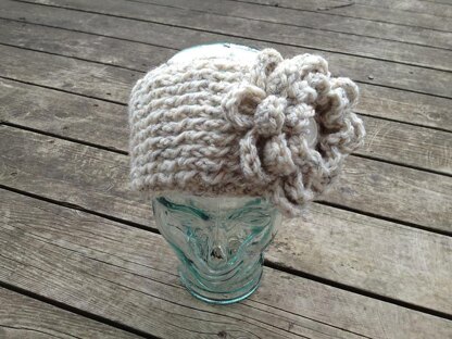 Chunky Ribbed Earwarmer Headband with Rose