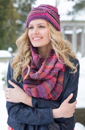Corrugated Hat and Cowl in Red Heart Boutique Unforgettable - LW4281