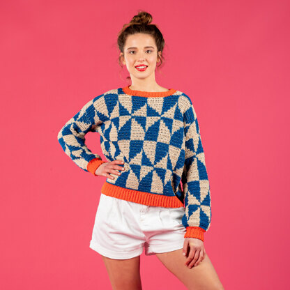 Geometric Tile Sweater - Free Sweater Crochet Pattern For Women in Paintbox Yarns Cotton DK by Paintbox Yarns