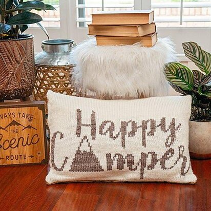 Happy Camper Knit Pillow Cover