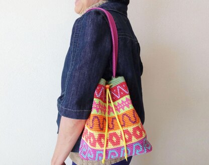 Color block drawstring bag