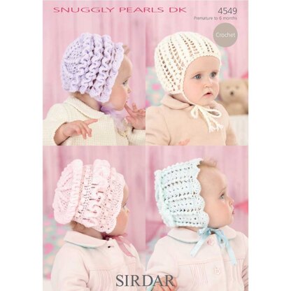 Baby's Bonnets And Helmet in Sirdar Snuggly Pearls DK - 4549