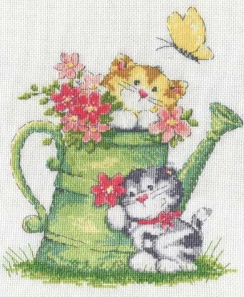 Design Works Watering Can Cats Cross Stitch Kit