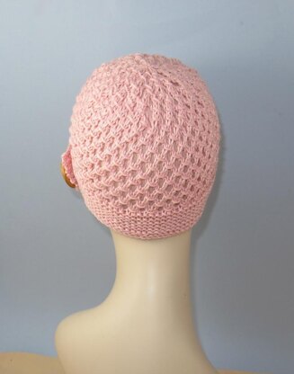 Button Up Lace Beanie Circular knitting pattern