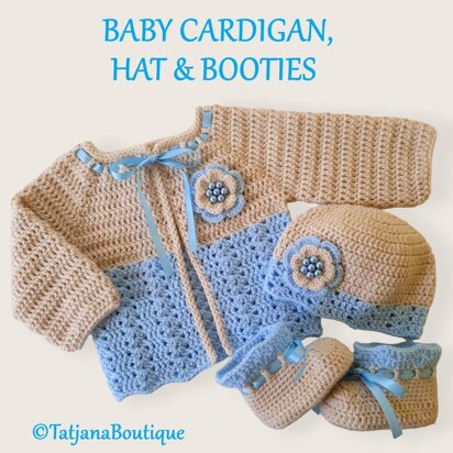 Crochet Pattern Baby Cardigan, Hat and Booties