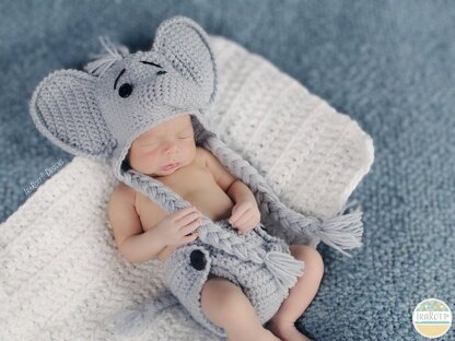 Josefina and Jeffery The Elephants Baby Hat and Diaper Cover