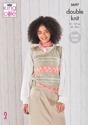 Ladies Round and V Neck Tank Tops Knitted in King Cole Fjord DK - 5697 - Downloadable PDF