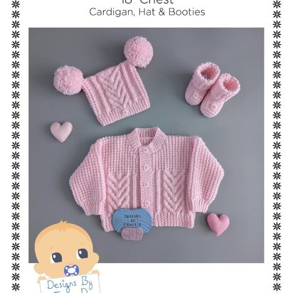 Suzy Cardigan, Hat & Booties 18 inch chest Baby Knitting Pattern