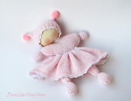 Pink Waldorf knitted girl doll for small babies