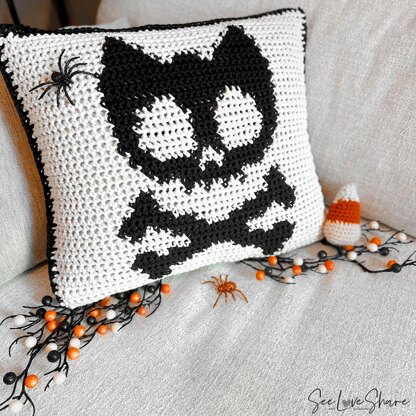 Halloween Cat Skull Pillow