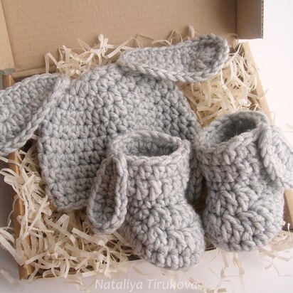 Bunny Baby Hat and Booties Set