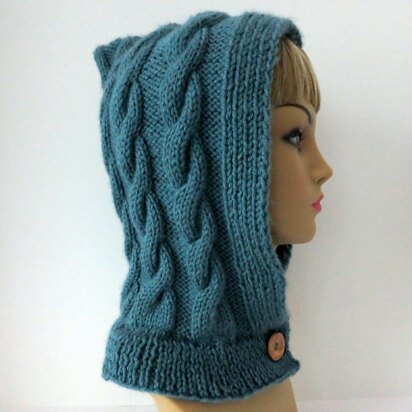 Now and Forever Cable Hat with Buttoned Collar - knitting pattern