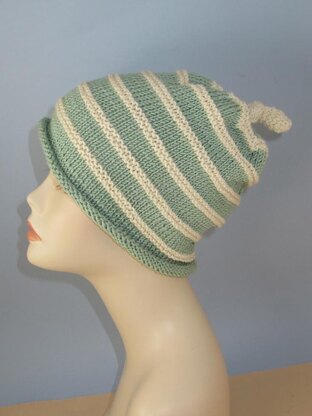 Stripey Roll Brim Topknot Slouch Hat