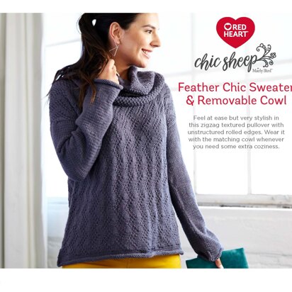 Feather Chic Sweater & Removable Cowl in Red Heart Chic Sheep - LW5907 - Downloadable PDF - knitting pattern