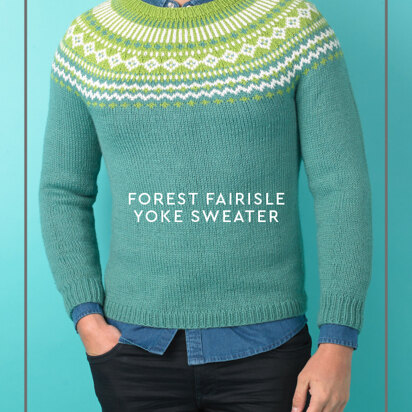 Forest Pullover mit Fair-Isle Rundpasse - Kostenlose Strickanleitung Herrenpullover in Paintbox Yarns Wool Mix Aran