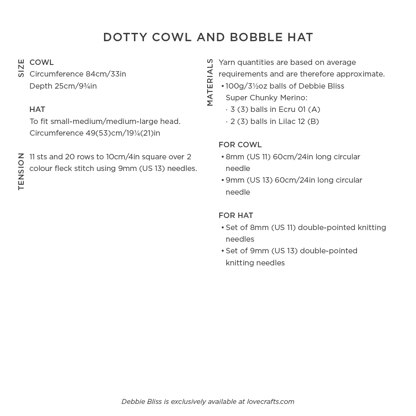 Debbie Bliss Dotty Cowl and Bobble Hat PDF.