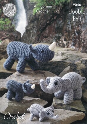 Mother, Baby Elephants & Rhinos in King Cole Merino DK - 9046 - Downloadable PDF