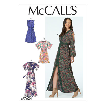 McCall's Misses' Banded Gathered Dresses with Sleeve and Length Options M7624 - Sewing Pattern