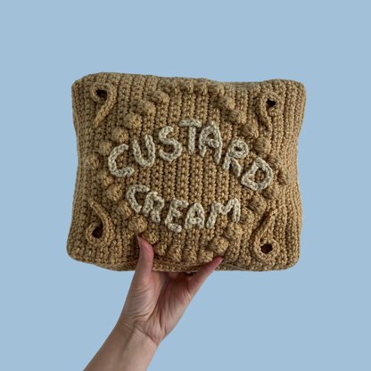 Custard Cream Crochet Cushion