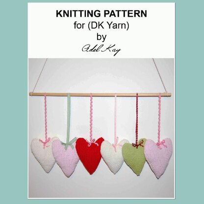 Kristie Country Cottage Shabby Chic Style 6 Heart Hanger Mobile or Pram Toy DK Yarn Knitting Pattern by Adel Kay