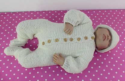 Baby Romper Suit Booties and Beanie Hat