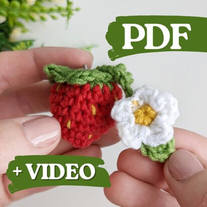 Crochet strawberry pattern, easy crochet keychain NO SEW pattern