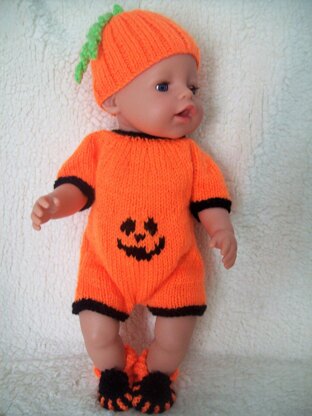 Dolls Pumpkin Romper Hat & Boots Halloween Outfit Height 12" - 17" BB006