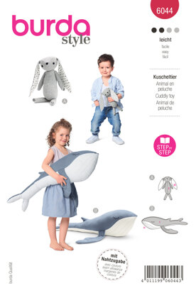 Burda Style Stuffed Animals - Bunny and Whale B6044 - Paper Pattern, Size OS (ONE SIZE)