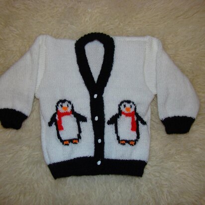 Christmas Penguin Cardigan Knitting Pattern - Baby / Toddler