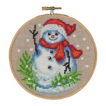 Permin Snowman Cross Stitch Kit (with hoop)