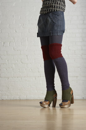 Color Block Thigh Highs in Lion Brand Wool-Ease - 70719AD