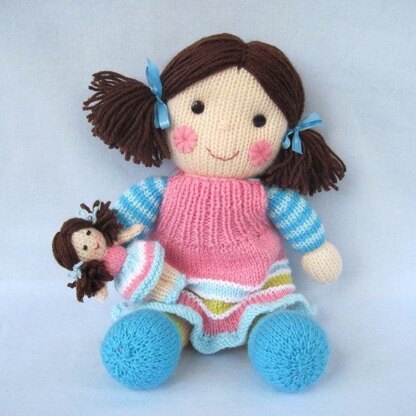 Maisie and her little doll - knitted dolls