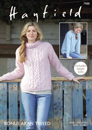 Sweaters in Hayfield Bonus Aran Tweed with Wool - 7988 - Downloadable PDF