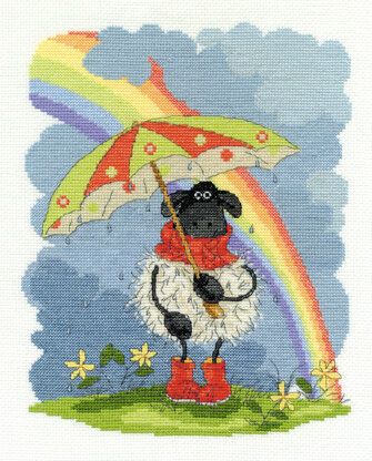 DMC April Showers 14 Count Cross Stitch Kit - 31cm x 22cm