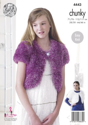 V & Round Neck Boleros in King Cole Tinsel Chunky - 4443 - Downloadable PDF