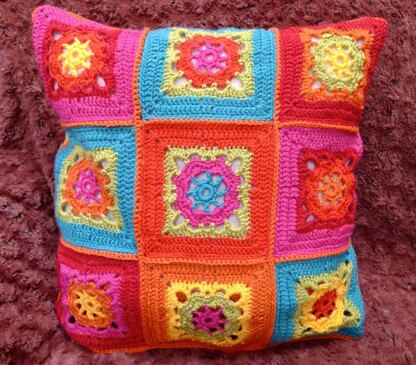 Primary Colours Crocheted Cushion