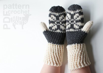 Fair Isle Crochet Snowflake Mittens (2016001)