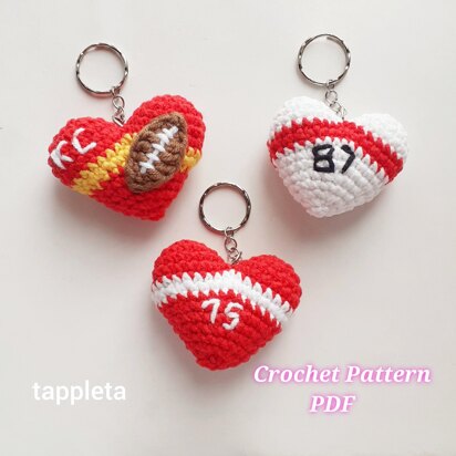 Football Valentines heart keychains crochet pattern