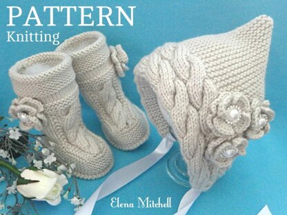 Knit Pattern Baby Bonnet Baby Shoes by Elena Mitchell